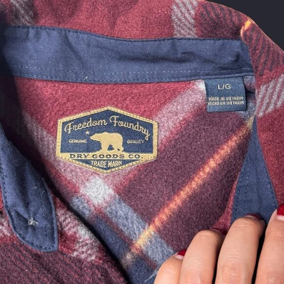 Freedom Foundry Men's Plaid Fleece Button Down Shirt Large Burgundy - Picture 6 of 9